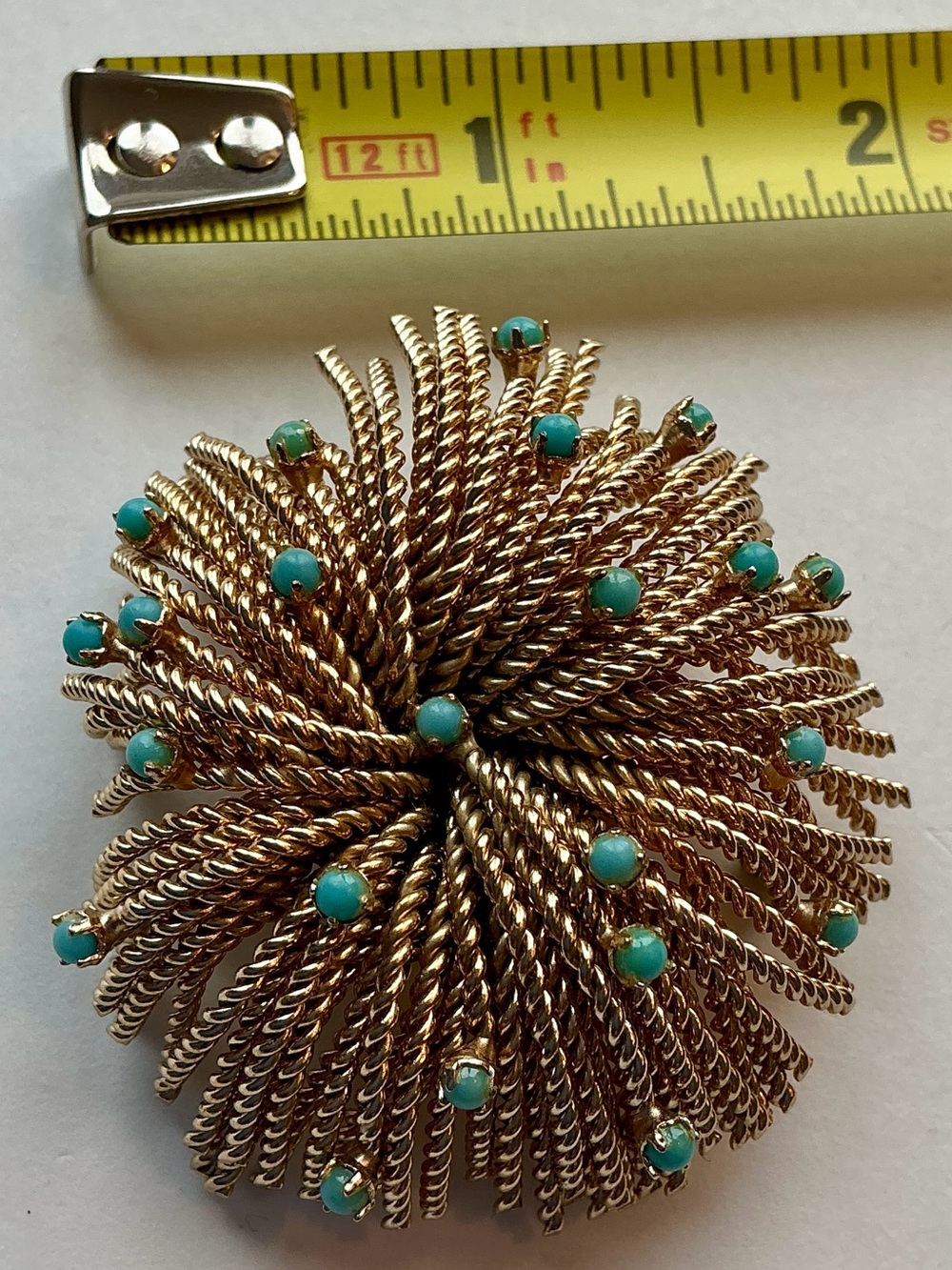 VTG 60’s Gold Tone Turquoise Accent Starburst Spray Brooch Pin Sputnik McM 2”